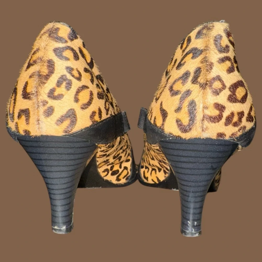 Aerosoles Animal Faux Leopard Fur Print Leather Shoes‎ Heels Size 8